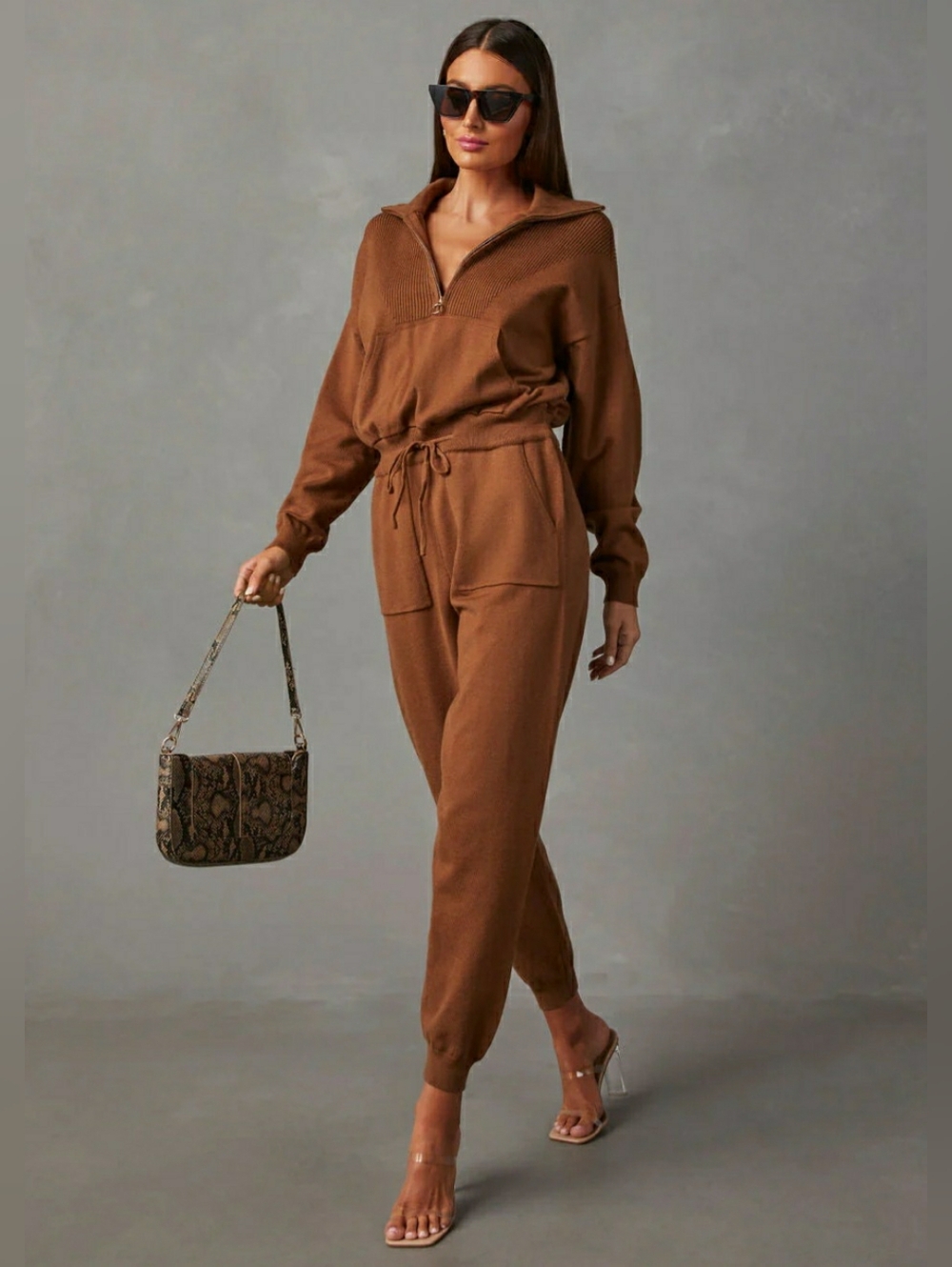 VICI COLLECTION RYKER POCKETED HALF ZIP KNIT JUMPSUIT